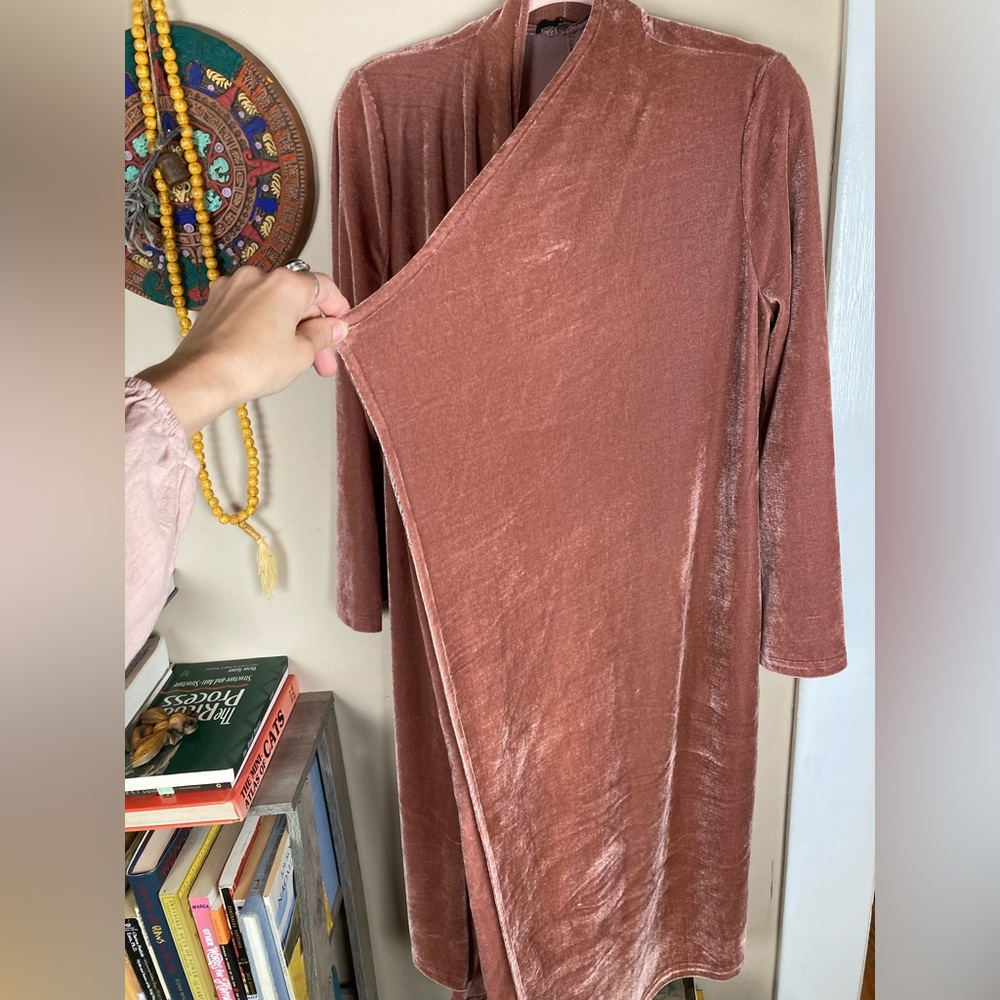 Suzanne Betro SB Mauve Pink Velvet Duster Kimono Cardigan Sz Large L - Picture 7 of 16